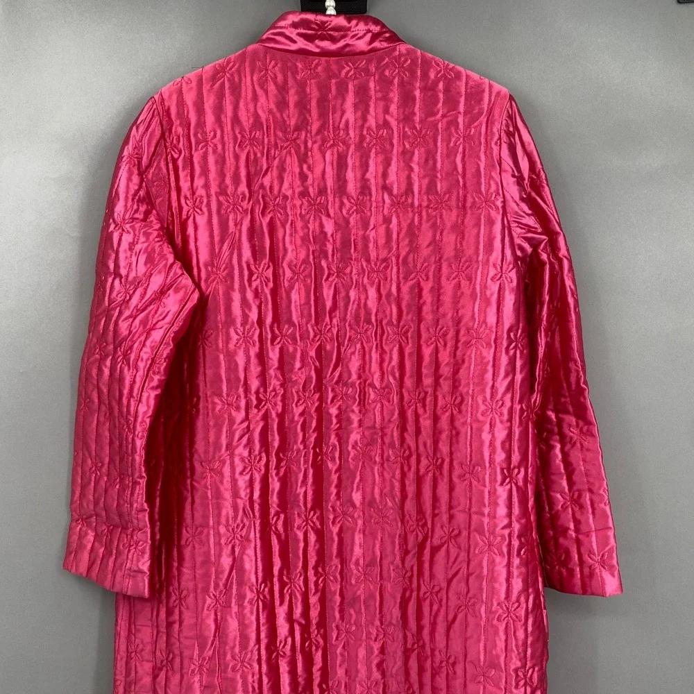Vintage Jolie Two Quilted Robe Women Size Medium Hot Pink Bow Stitch‎ Button